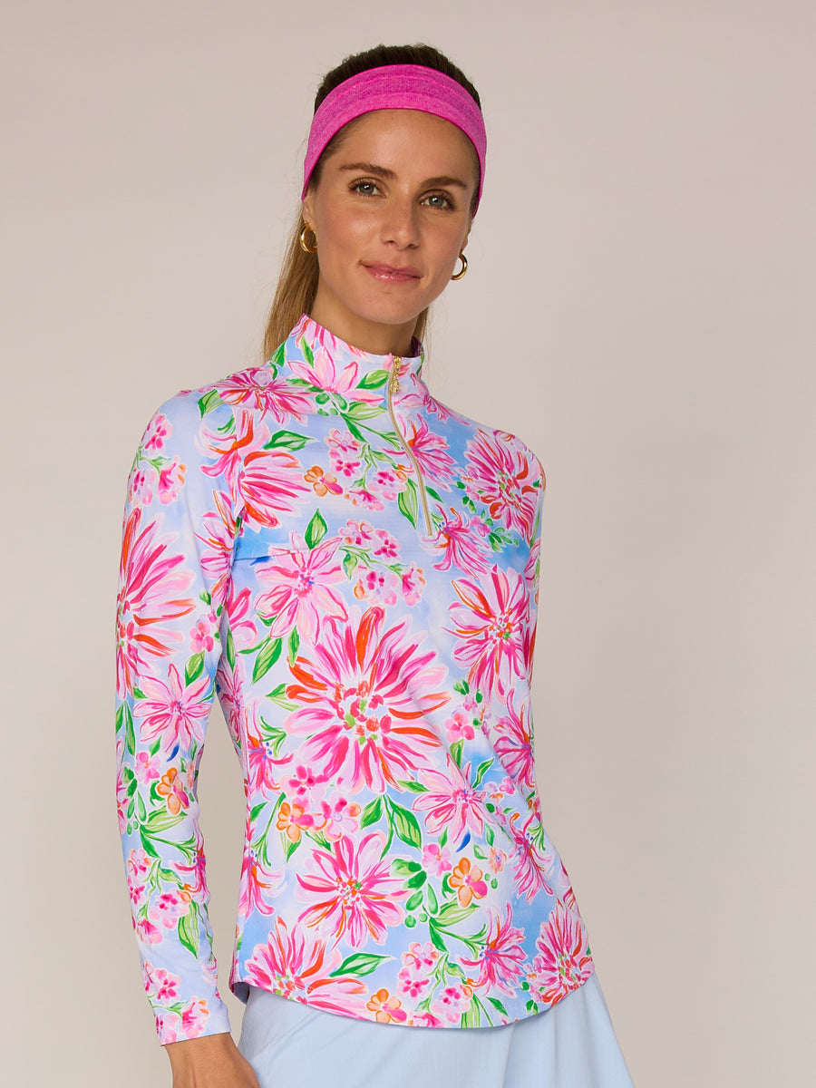 Women's Long Sleeve Golf Mock Neck Quarter-Zip Pullover Sun Safe