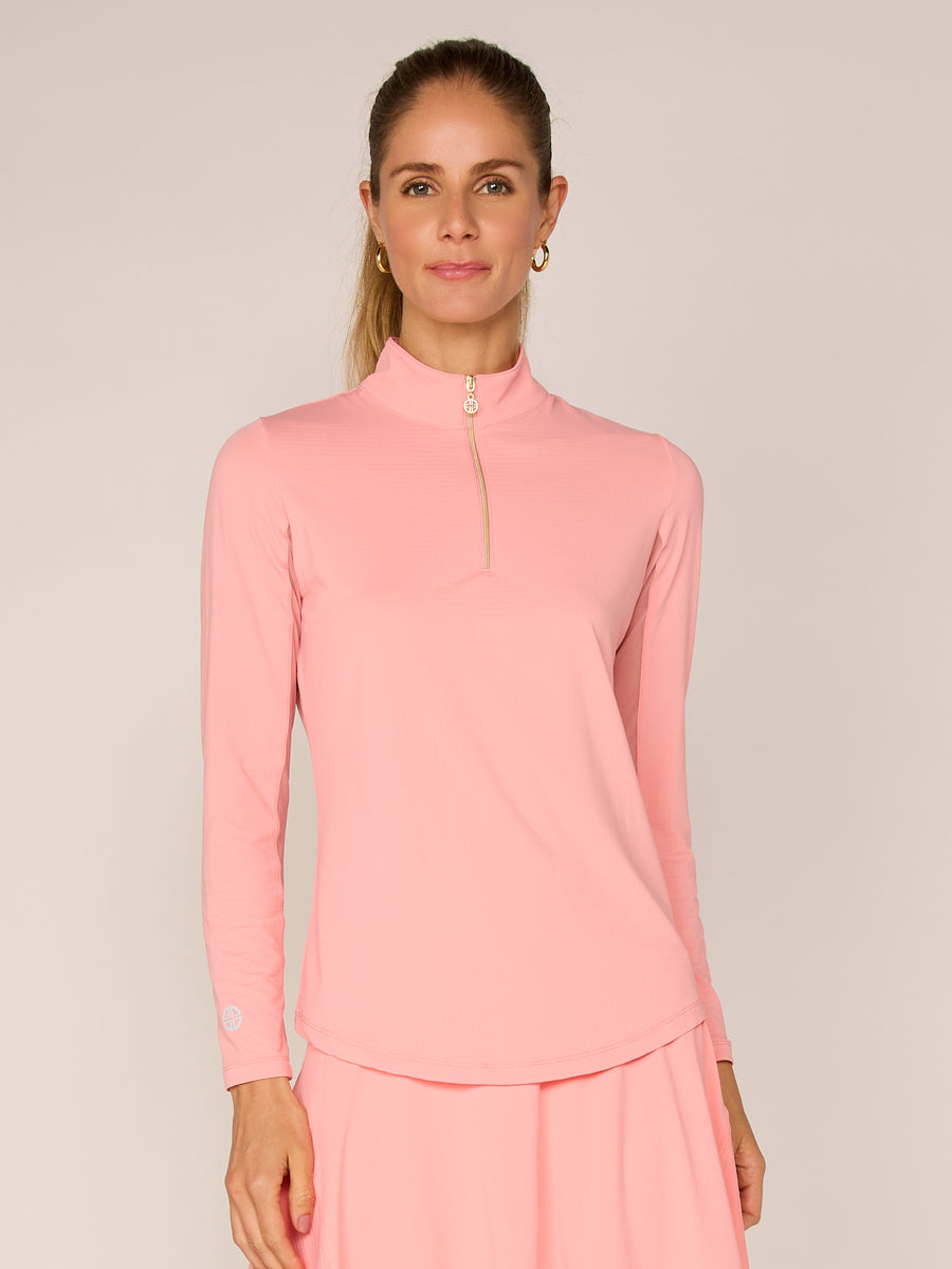 Women's Long Sleeve Golf Mock Neck Quarter-Zip Pullover Sun Safe