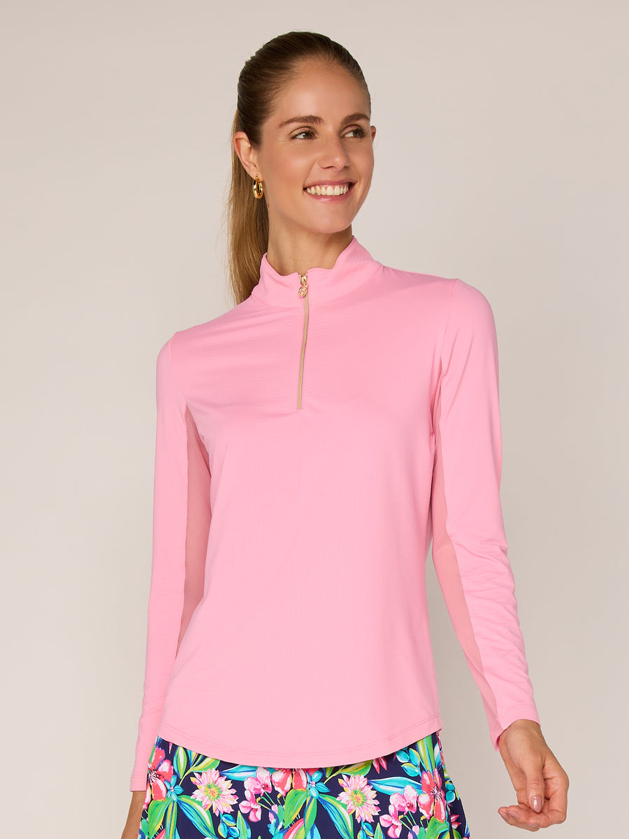 Women's Long Sleeve Golf Mock Neck Quarter-Zip Pullover Sun Safe