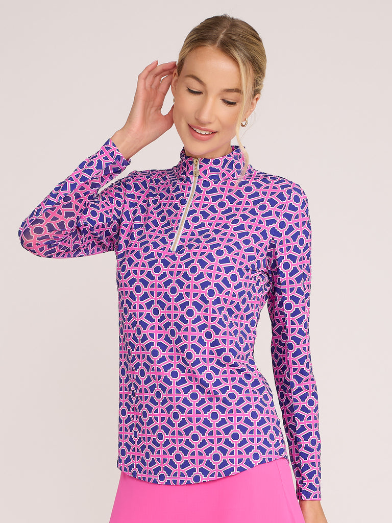 Women's Long Sleeve Golf Mock Neck Quarter-Zip Pullover Sun Safe