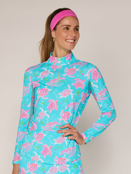 Women's Long Sleeve Golf Mock Neck Quarter-Zip Pullover Sun Safe