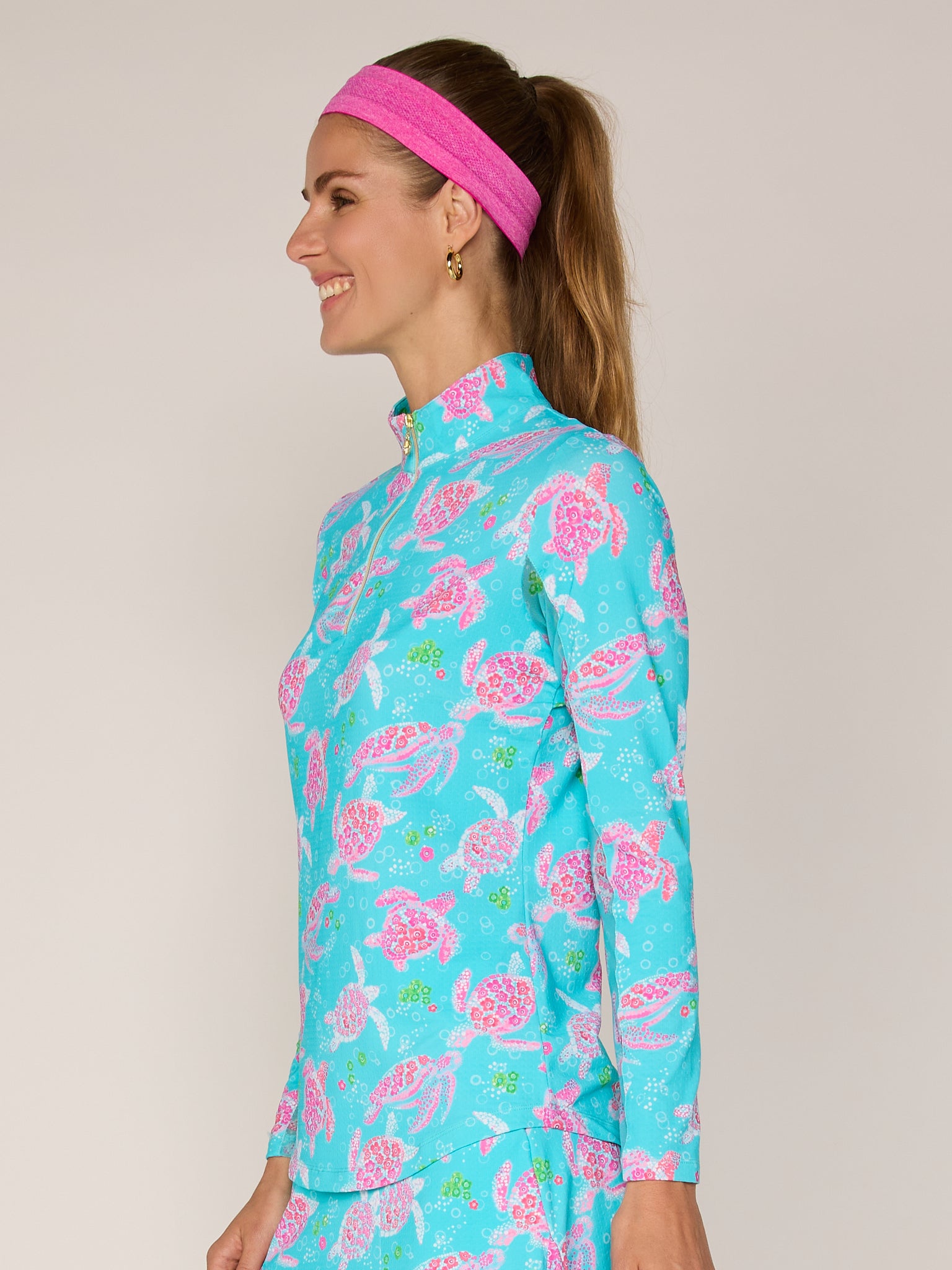 Women's Long Sleeve Golf Mock Neck Quarter-Zip Pullover Sun Safe