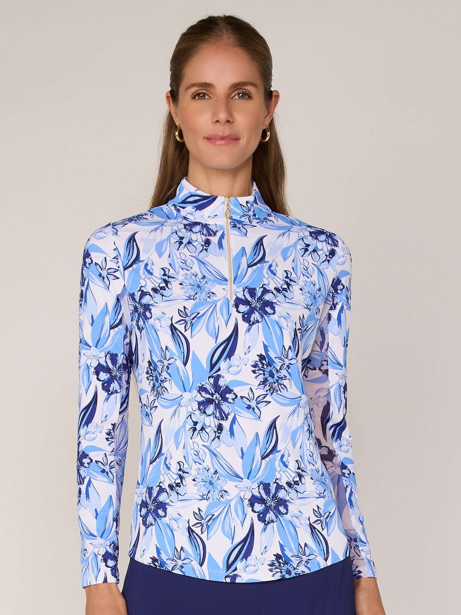 Quarter Zip Sun Protection Top In Summer Flower – G Lifestyle Clothing
